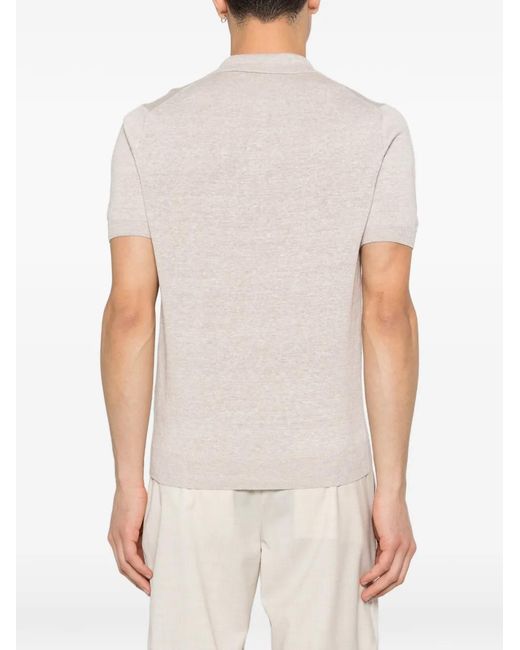 Tagliatore White Stylish Polo Collar Slit Neckline Short Sleeve Top for men