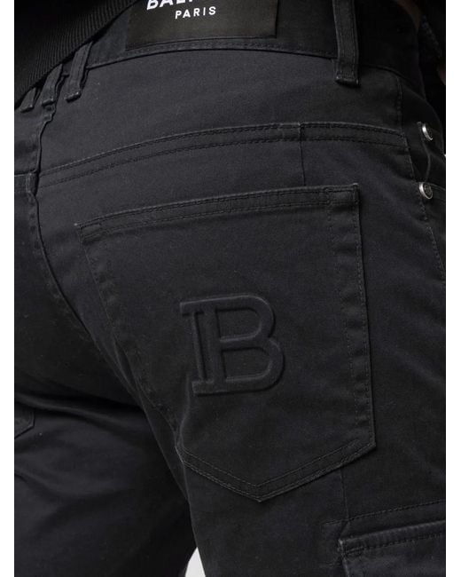 Balmain Black B-embossed Cargo Jeans for men