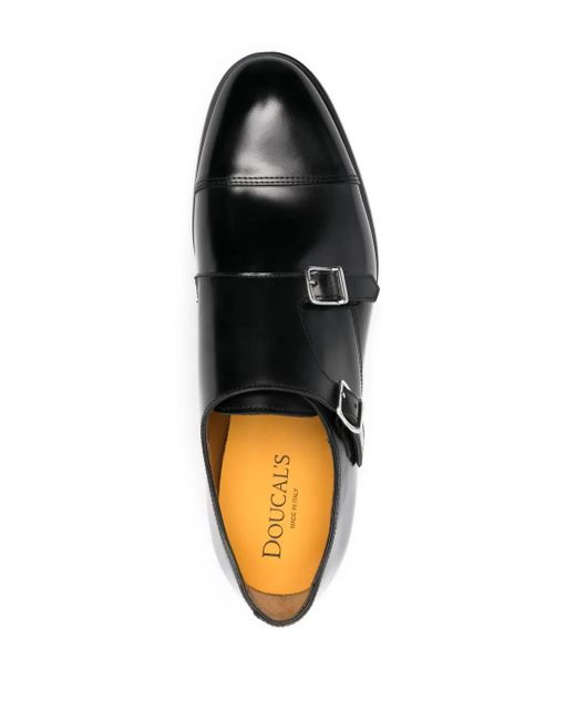 Doucal's Black Leather Monk Shoes for men