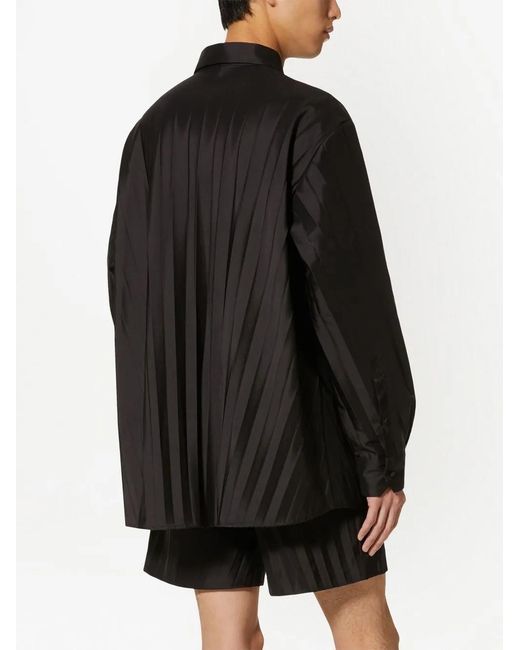 Valentino Garavani Black Pleated Long Sleeves Shirt for men