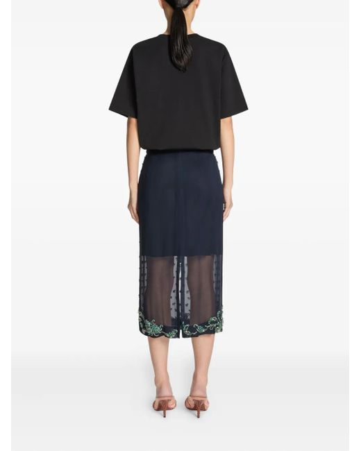 Dries Van Noten Blue Semi-Transparenter Rock Mit Strassverzierung