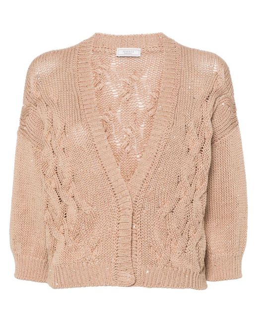 Peserico Natural Sequin-embellished Cable-knit Cardigan