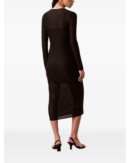 Calvin Klein Black Robe Mi-Longue Imprimée À Manches Longues