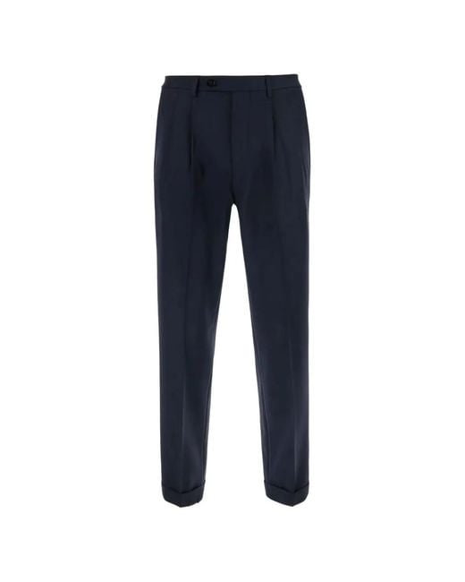 Michael Coal Blue Pleated Turn-Up Trousers for men