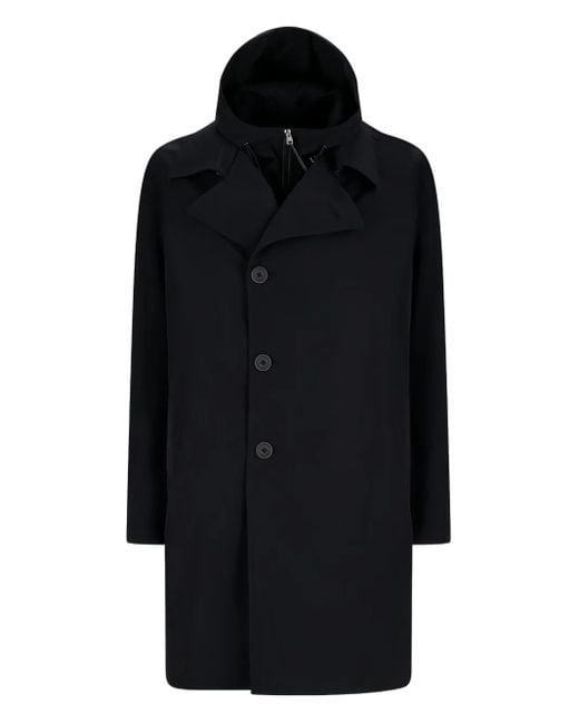 Herno Black Hooded Single-Breasted Coat for men