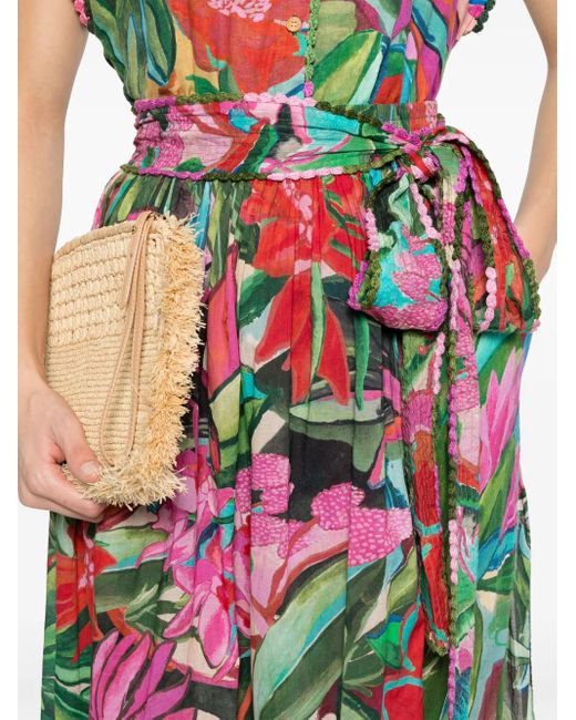 Farm Rio White Floral-Print Midi Skirt