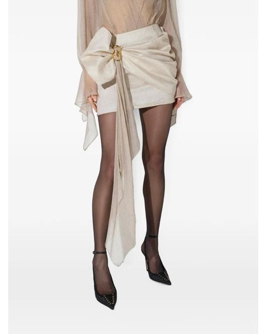 Elisabetta Franchi White Crepon Miniskirt With Micro-Polka Dot Print