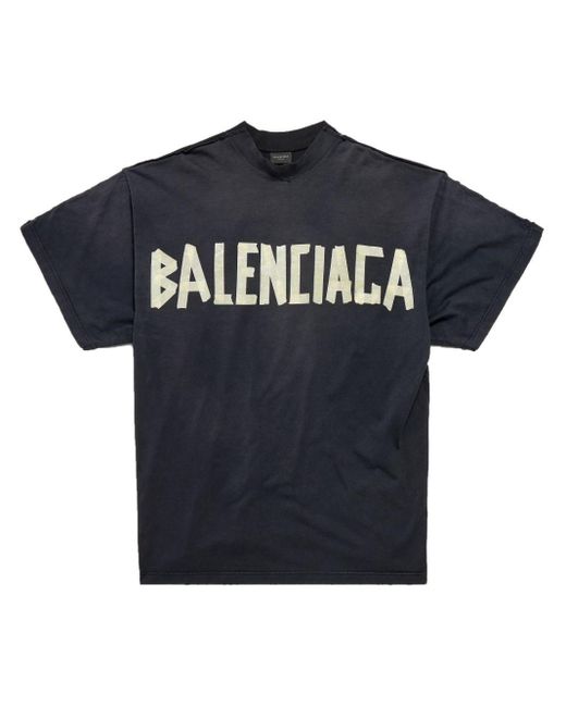 Balenciaga Blue Tape Type Cotton T-shirt
