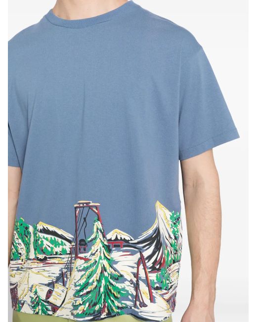 Bode Blue Ski Lift Cotton T-Shirt for men
