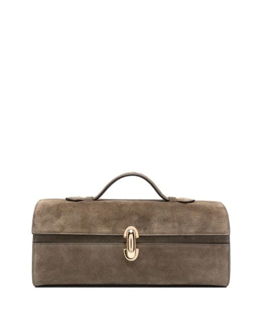 SAVETTE Brown Symmetry Top-Handle Clutch Bag