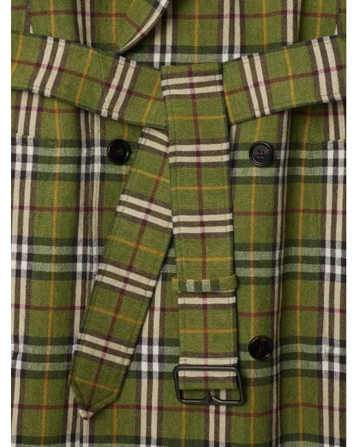 Burberry Green Long Checked Trench Coat