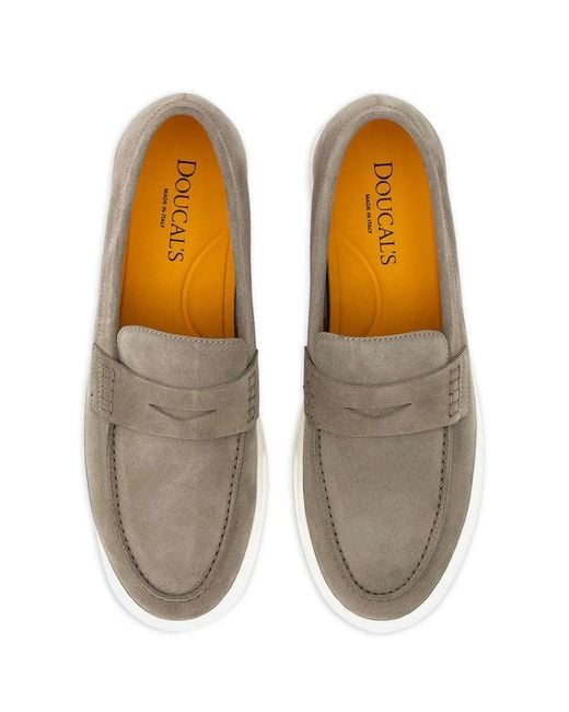Doucal's White Apron Stitching Leather Loafers for men