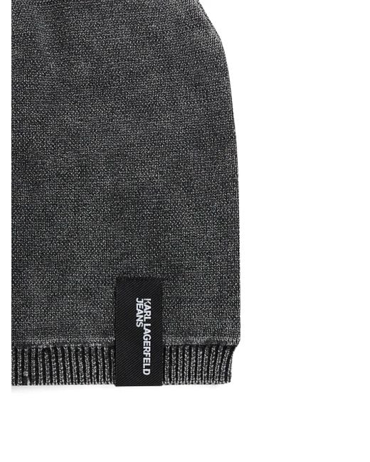 Karl Lagerfeld Gray Beanie Mit Logo-Patch