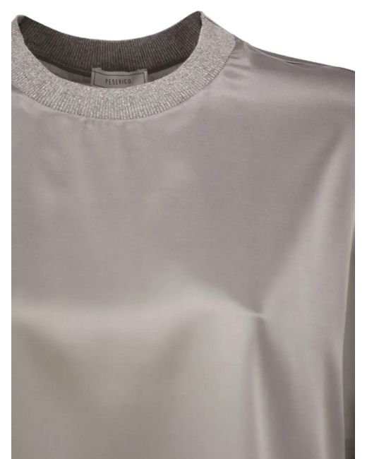 Peserico Gray Lurex-Knit T-Shirt