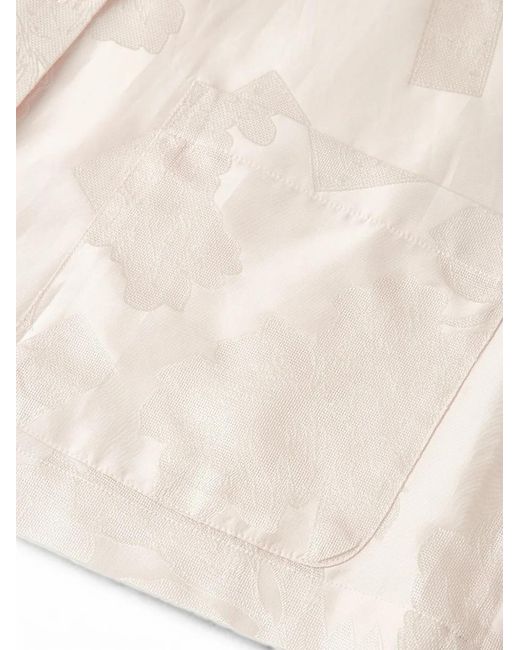 Shanghai Tang White Mandarin-Collar Jacquard Blouse