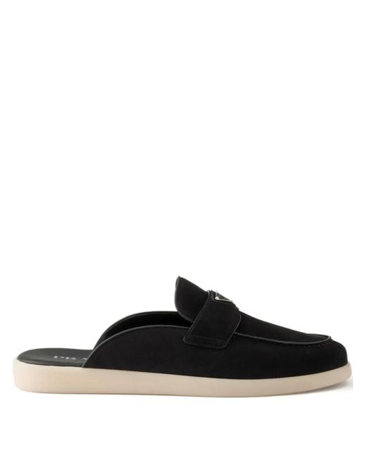 Mules À Bande Logo Prada pour homme en coloris Black