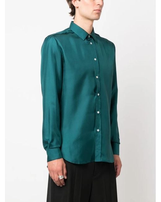 MODES GARMENTS Green Buttoned Silk Shirt