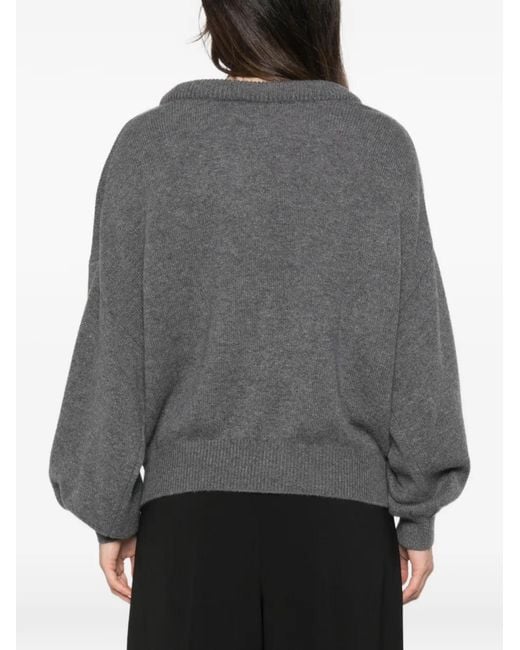 Lisa Yang Gray Doria Scoop-Neck Long-Sleeve Sweater
