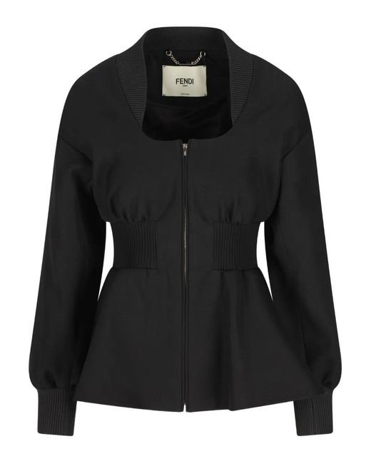 Fendi Black Zip-Up Fitted Jacket