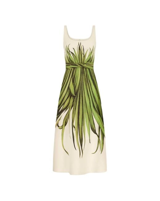 Oscar de la Renta Metallic Palm Leaves Cotton Poplin Dress
