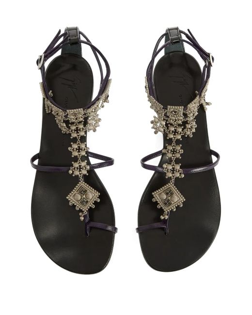 Giuseppe Zanotti White Amira Embellished Leather Flat Sandals