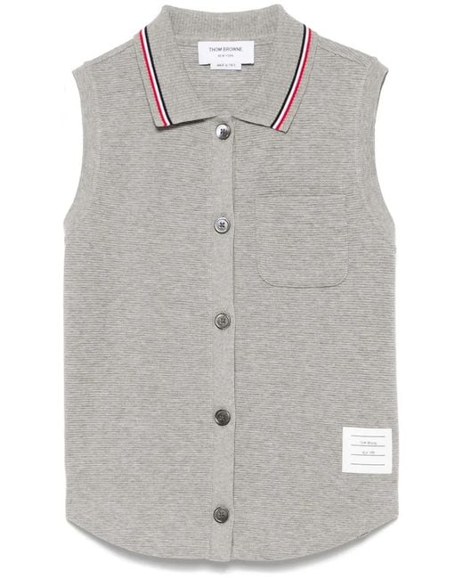 Thom Browne Gray Cotton Waffle Sleeveless Button Shirt
