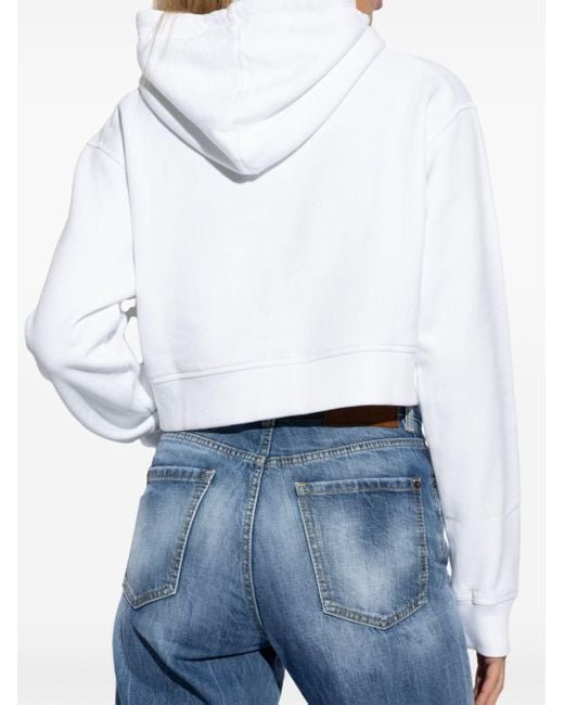 DSquared² White Cropped-Hoodie