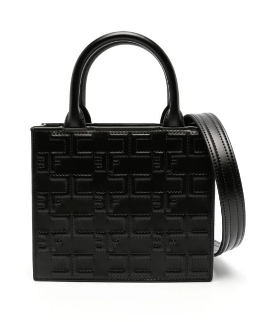 Elisabetta Franchi Black Bold Monogram Small Shopper Bag