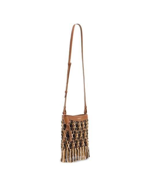 Isabel Marant Natural Noli Fringed-Details Leather Shoulder Bag