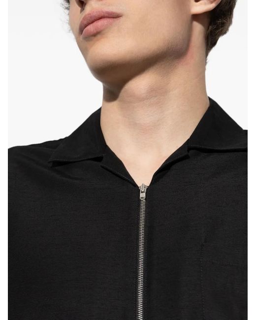 KENZO Black Zip-Up Logo-Embroidered Shirt for men