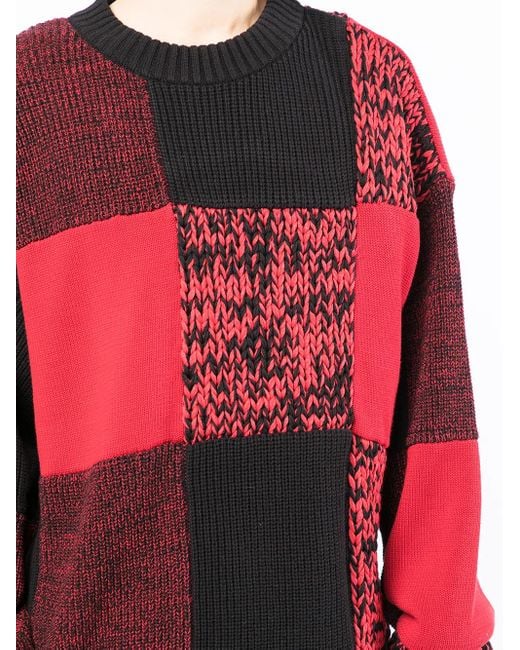 Sacai Red Checked Round-Neck Jumper for men