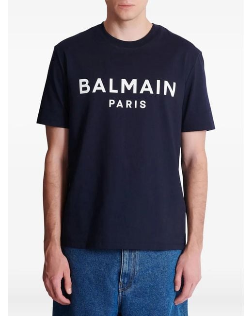 Balmain Blue T-Shirt With Paris Print for men