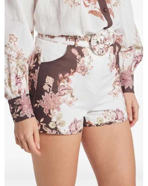 Hemant & Nandita White Geblümte Shorts mit Gürtel