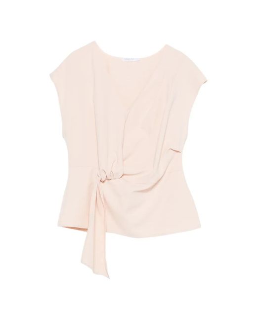 Patrizia Pepe White V-Neck Draped Blouse