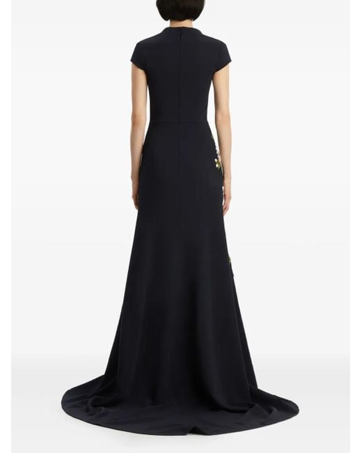 Robe Longue En Tulle À Fleurs Brodées Oscar de la Renta en coloris Blue