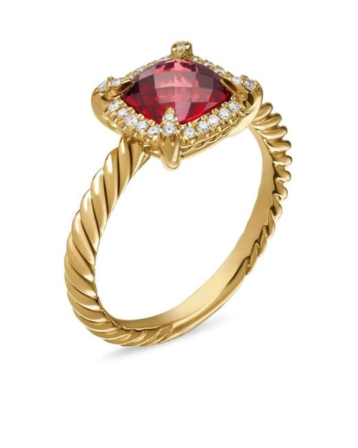 David Yurman Petite Chatelaine ガーネット&ダイヤモンド リング 7mm 18kイエローゴールド Metallic
