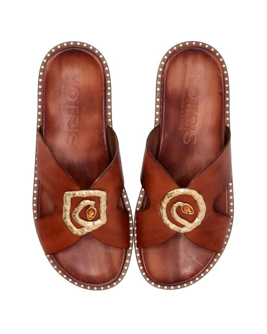 Kotris Sandals Brown Leather Embellished Sandals