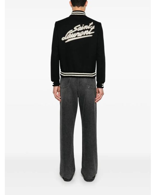 Saint Laurent Black Teddy Varsity Jacket for men