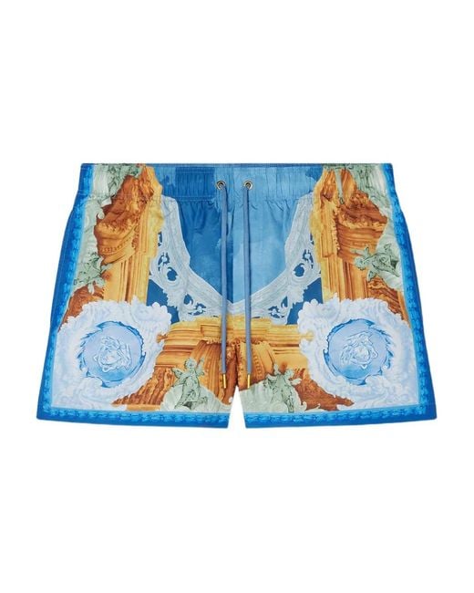 Versace Blue Design-Printed Beachwear for men
