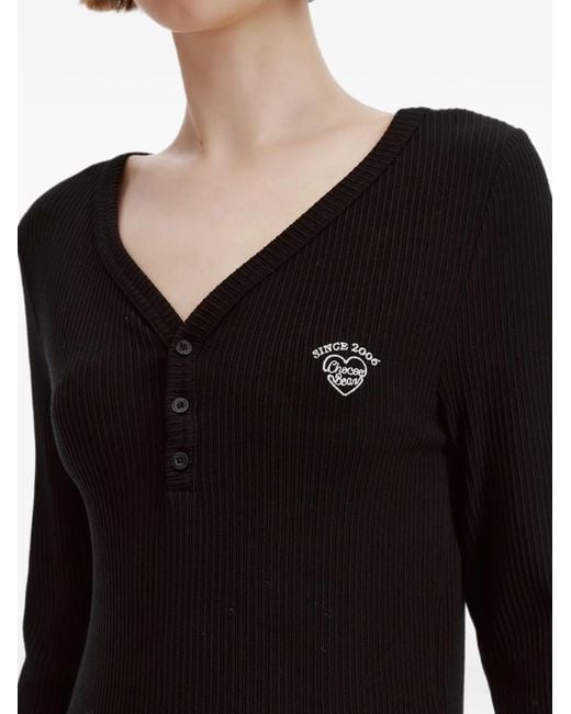 Chocoolate Black Ribbed-Knit Long-Sleeve Top