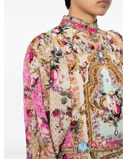 Robe-chemise en soie à imprimé graphique Camilla en coloris Multicolor