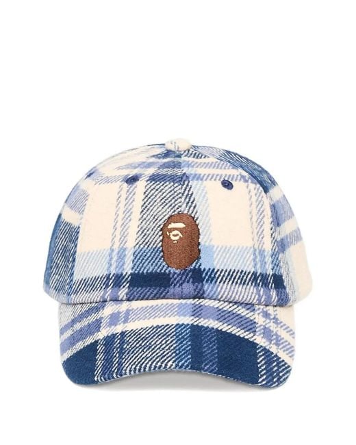 A Bathing Ape Blue Ape Head Check-Pattern Cap