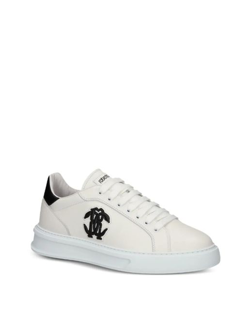 Roberto Cavalli White Mirror Snake-Appliqué Sneakers for men