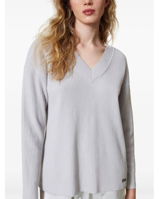 Twinset Geribbelde Trui Met Split in het White