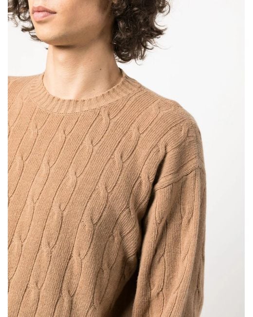 Roberto Collina Brown Cable-Knit Merino-Cashmere Blend Jumper for men