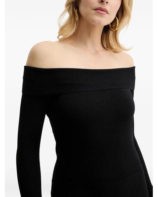 ARMANI EXCHANGE Black Off-Shoulder Long-Sleeve Midi Dress