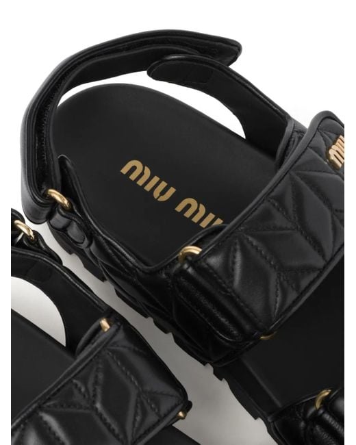 Miu Miu Black Sporty Matelasse Leather Sandal