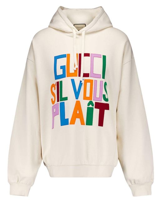 Gucci White Logo-patch Cotton Hoodie for men