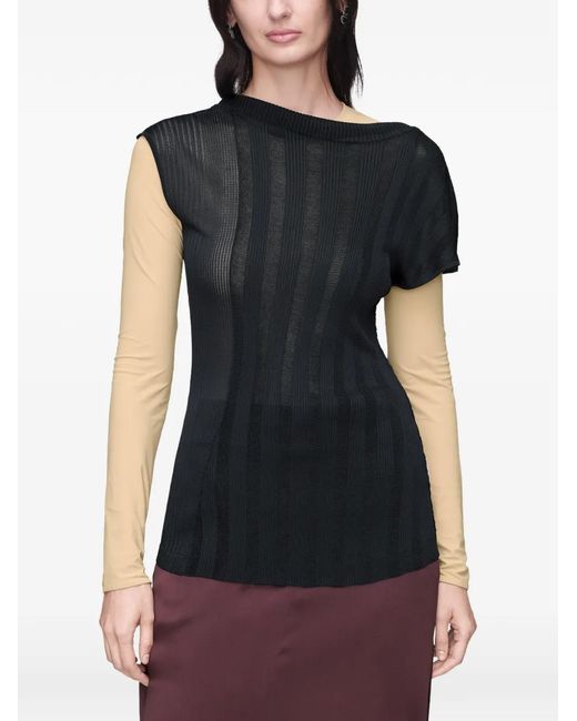 Maison Margiela Black Rib-Knit Short-Sleeve T-Shirt