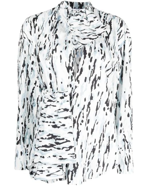 MSGM White Graphic-Print Cotton Blouse